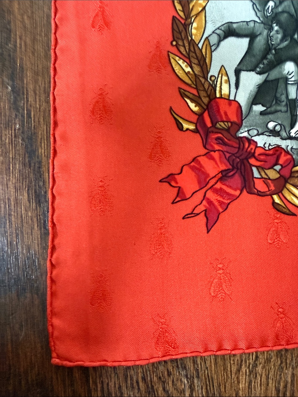 Hermes Red, Green and Gold Napoleon Motif Silk Scarf - Picture 3 of 3